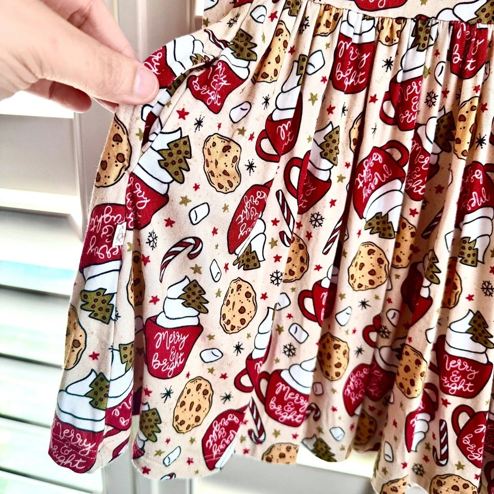 Monkeeroos Bamboo Merry & Bright Holiday Twirl Dress Festive Treat Print Size 2T